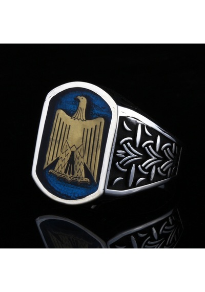 Fkgümüş 925 Ayar Gümüş Mısır Kartalı Motifli Erkek Yüzük Silver