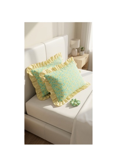 %100 Pamuklu Çiçek Desenli Fırfırlı Yastık Kılıfı 2 Adet 50x70 Cm Sarı - 863744406 Sarı