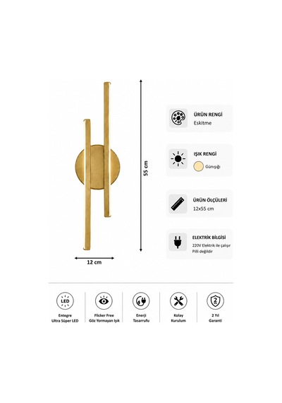 Aden Modern Led Duvar Apliği Günışığı Eskitme