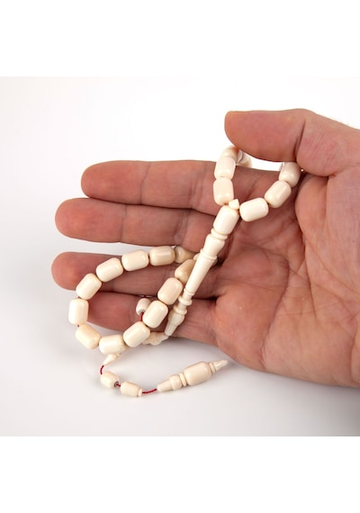 Eski Objeden Mamül Fildişi Kapsül Kesim 8x11mm Tesbih - İbrahim Atasever Usta İşi Beyaz
