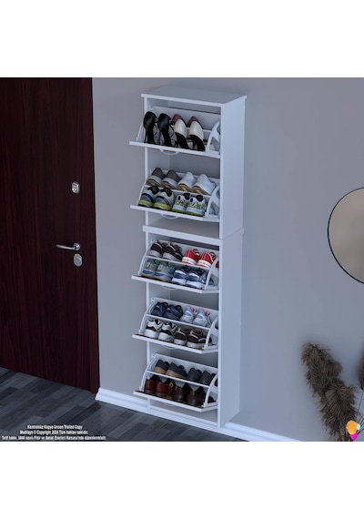 Modilayn Verve Asma Kapı Önü 52x194x26 Cm Lik 5 Düşer Kapak 10 Göz Bölmeli Ayakkabılık Beyaz - Meşe Modilayn Verve Asma Kapı Önü 52x194x26 Cm Lik 5 Düşer Kapak 10 Göz Bölmeli Ayakkabılık Beyaz - Meşe