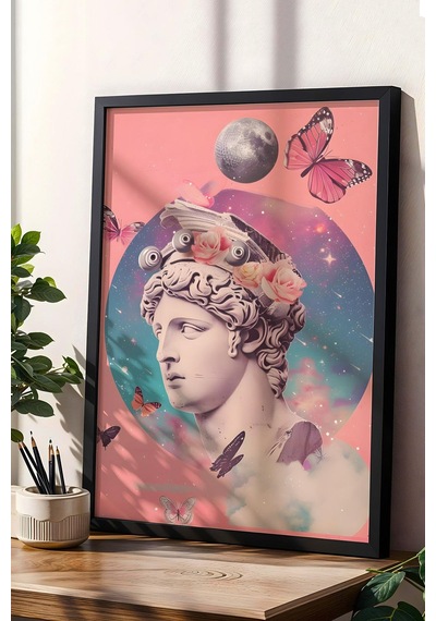 Sürreal Büst Uzayın Kanatlarında Çerçeveli Tablo - Pop Art Poster Tablo