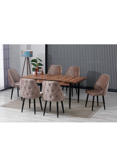 Elor Ahşap Desen 80x132 Açılabilir Mdf Masa Yemek Odası Takımı Mutfak Takımı 6 Sandalyeli Kahverengi Elor Ahşap Desen 80x132 Açılabilir Mdf Masa Yemek Odası Takımı Mutfak Takımı 6 Sandalyeli Kahverengi