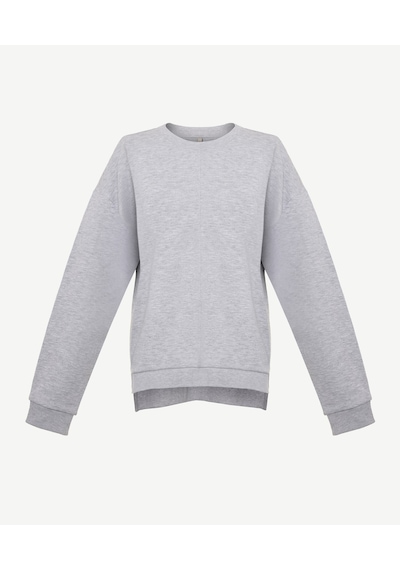 Yargıcı Dikiş Ve Yırtmaç Detaylı Bisiklet Yaka Sweatshirt 25yksw9003x 022 Gri
