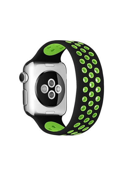 Apple Watch 42mm Ayarlı Delikli Silikon Kordon - Siyah-yeşil Diğer