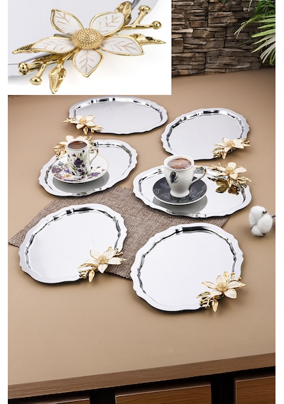 6 Adet Oval Papatya Kahve-çay Servis Ve Sunum Tepsisi 25x20 Cm