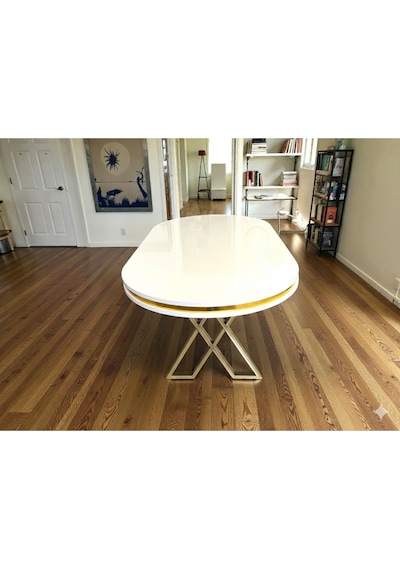 Msy Home Beyaz Gold Detaylı Lake Panel 90 170 Cm Oval Masa Beyaz