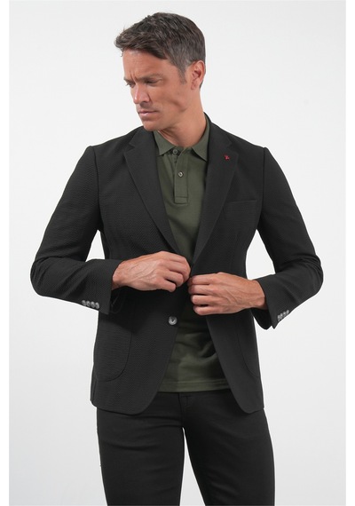 İmza Siyah Siyah Mono Yaka Gofreli 6 Drop Slim Fit Esnek Ceket 1002260150