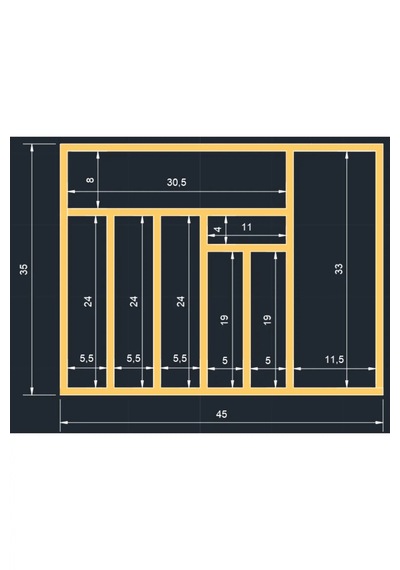 45x35 Cm Ahşap Kaşıklık Çekmece İçi Yemek Takımı Ve Servis Gereçleri Düzenleyici Organizer