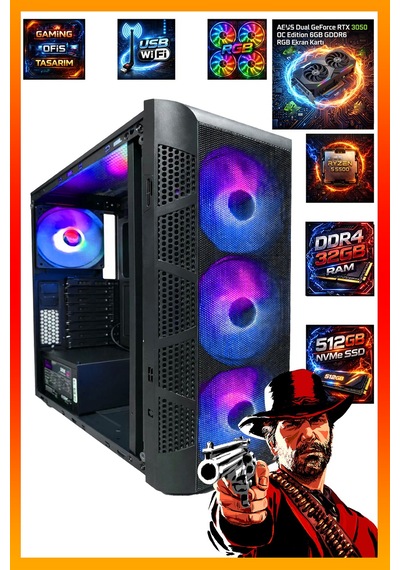Comloji CMLJ21 R5-5500 32 GB 512 GB SSD RTX3050 Free Dos Masaüstü Oyuncu Bilgisayarı