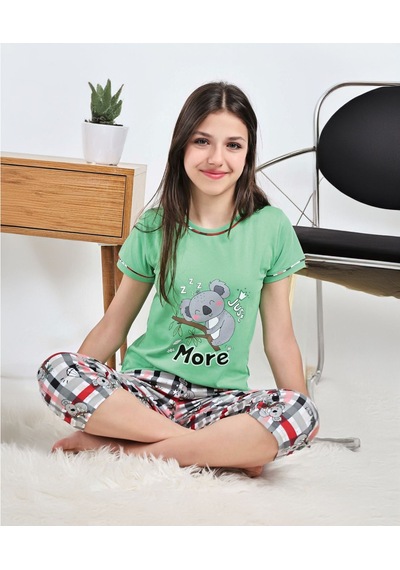 Miniğimin Cicileri Koala More Desenli Kız Çocuk Kapri Pijama ... Yeşil