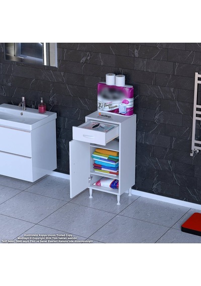Modilayn Emir 45 X 88 X 32,5 Cm 1 Çekmece 1 Kapak 2 Raf 3 Bölme Çok Amaçlı Banyo & Mutfak Dolabı Beyaz
