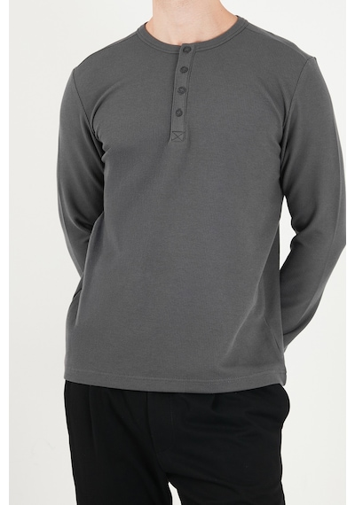 Buratti Pamuklu Regular Fit Düğmeli Bisiklet Yaka Sweat Erkek Sweat 5905852 Antrasit