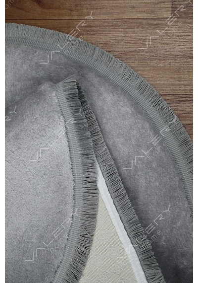 Comfort Oval Overloklu Peluş Halı Gri Gri Düz Saçaklı Oval