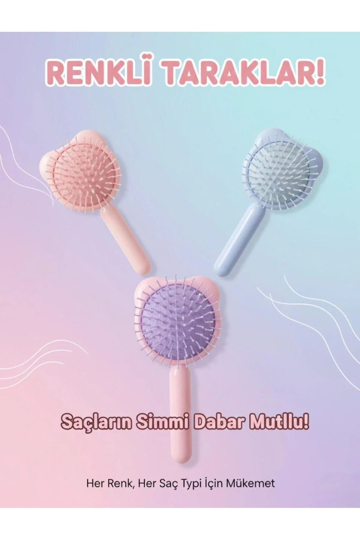 Renkli Sevimli Karakterli Mini Saç Fırçası Mor 0
