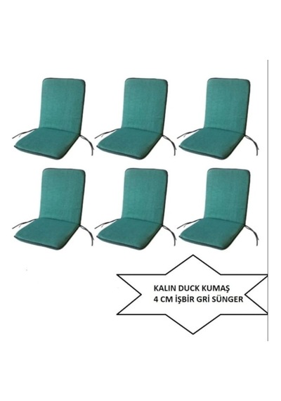 Lüks Arkalıklı Sandalye Minderi 6lı 4cm Süngerli Yeşil