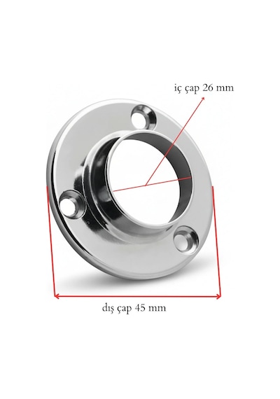 Krom Oval Mobilya Askı Borusu Flanşı Dolap İçi Gardırop Askılık Aparatı 2 Li Set Çoklu Renk