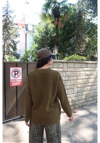 Kechi Woman V Yaka Oversize Triko Kazak Yeşil