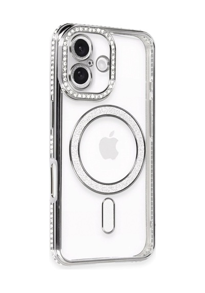 İphone 16 Plus Kılıf Joke Simli Magneticsafe Kılıf - Gri Renk