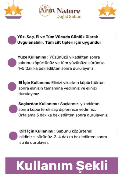 Lavanta %100 Doğal Güzel Kokulu El Yüz Saç Vücut Orijinal Bitkisel Lavanta Sabunu 120g - 4 Adet Karışık