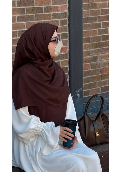 Qalortex Scarf Premium Jakarlı Sare Büyük Boy Eşarp - Aci Kahve acı kahve
