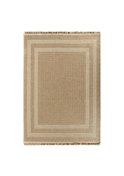 Bej Krem Dikdörtgen Desenli Modern Halı - L668bın Kahve