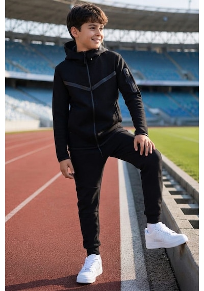 Pina Kids Erkek Çocuk Tech Fleece Double Face Yeni Sezon Eşofman Takımı Esf7020 siyah