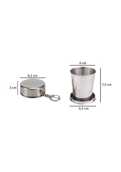 Katlanır Paslanmaz Çelik 150 Ml Mini Bardak Taşınabilir Kapaklı Kamp Seyahat Outdoor Anahtarlık Açık Beyaz