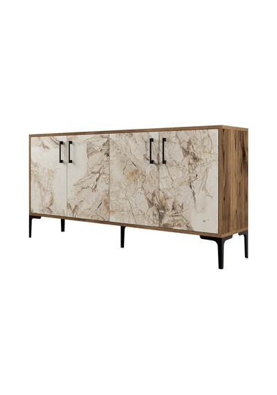 Kiev 160cm Konsol - Ceviz / Beyaz Mermer