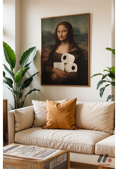 Mona Lisa Mizah Parodisi, Ahşap Çerçeveli Duvar Tablosu - Modern Ev Dekorasyonu