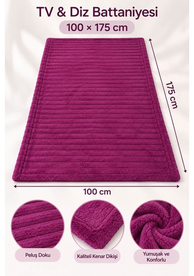 Tek Kişilik Peluş Tv Diz Battaniyesi 100x175 Cm Mor