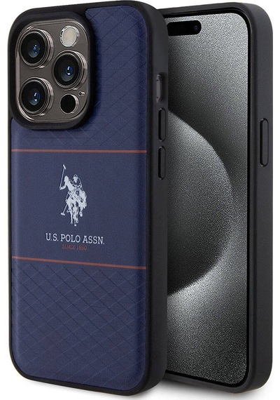 Apple Uyumlu iPhone 15 Pro Kılıf U.s. Polo Assn. Lisanslı Deri Şeritli Logo Dizayn Kapak Lacivert