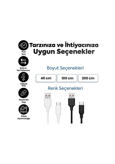 Usb To Type-c İle Uyumlu İphone Ve Samsung İle Uyumlu Hızlı Şarj Ve Data Kablosu 100 Cm Beyaz