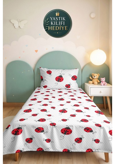 Uğur Böceği Kırmızı Genç Odası Tek Kişilik Pike Takımı-sevimli Siyah 160x220cm Kapitone Yatak Örtüsü Bej