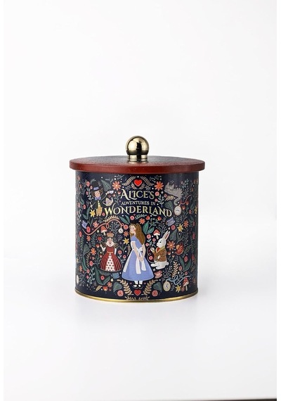 -tales Desenli Yuvarlak Metal Saklama Kabı, Erzak Saklama Kabı - Organizer Kutu 14 Cm X 15 Cm Tales Alices
