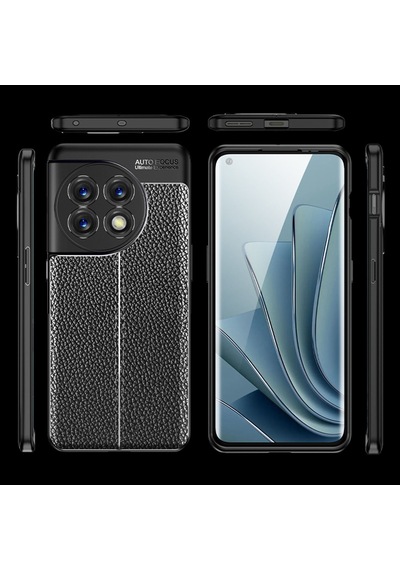 Caseonn Oneplus 11 Kılıf Lüks Dikiş Detaylı Deri Görünümlü Kapak Siyah