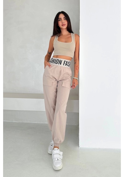 Asprin Fashion Beli Lastikli Fashion Pantolon Krem Krem