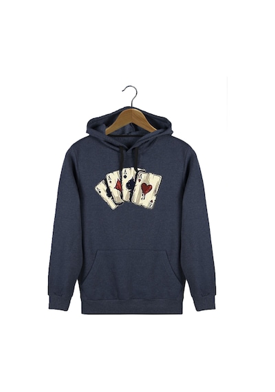 Unisex İndigo Kapüşonlu Önü İskambil Kağıdı Baskılı Slim Fit Kanguru Cepli Sweatshirt Indigo Unisex İndigo Kapüşonlu Önü İskambil Kağıdı Baskılı Slim Fit Kanguru Cepli Sweatshirt Indigo