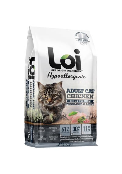 Loi Hipoalerjenik Sterilised Kısırlaştırılmış Tavuklu Yetişkin Kedi Maması 15 KG