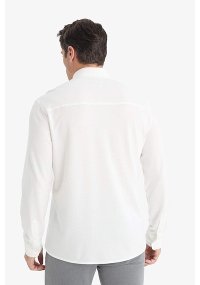 Defacto Regular Fit Polo Yaka Penye Uzun Kollu Gömlek E8067ax25auer105 Ekru