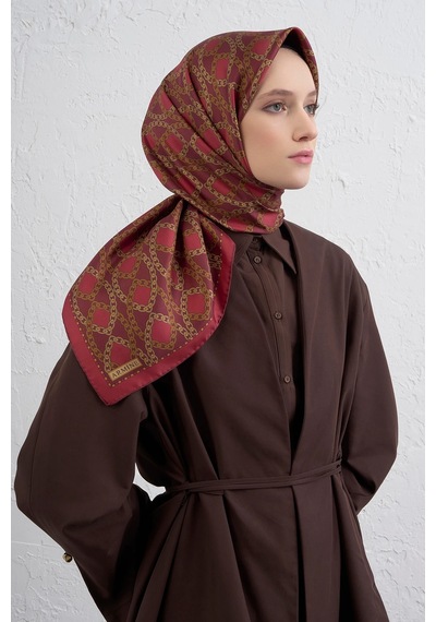Armine Nostalji Serisi Sura İpek Eşarp 9410ds 01-kırmızı-bordo-gold