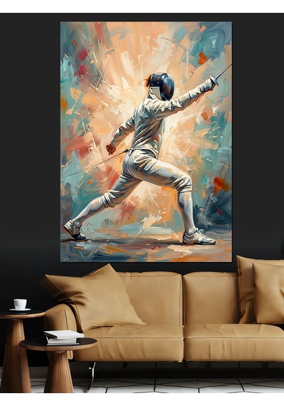 Eskrim Yapan Sporcu Sanat Çizimi Dekoratif Kanvas - Mdf Ahşap Tablo