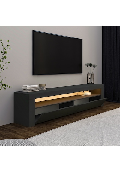Batı Led Işıklı 2 Kapaklı Tv Sehpası 150 Cm Minimal Tasarım Antrasit