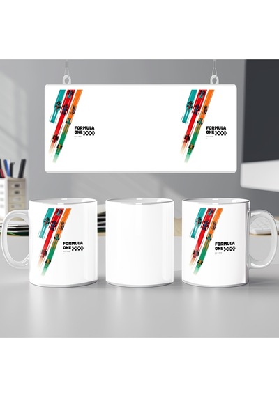 Renkli Pistlerde Formula 1 Araçları Kupa Bardak Retro Stil Seven Yarış Tutkunlarına Özel Hediye Beyaz