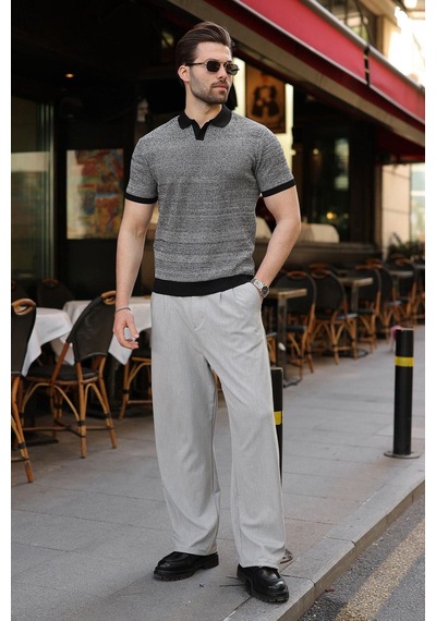 Madmext Siyah Polo Yaka Regular Fit Erkek Triko Tişört E7496