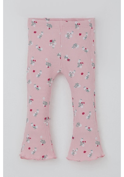 Breeze Kız Bebek Taytlı Takım Çiçek Desenli Yaka Kısmı Fırfır Detaylı 6 Ay-2 Yaş, Pembe Pembe