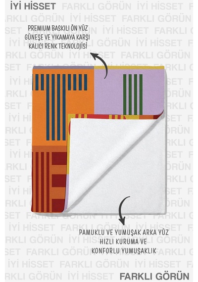 Renkli Tipografik Modern Plaj Havlusu-geometrik Pop Art Sarı Turuncu Hızlı Kuruyan Mikrofiber Havlu Eski Melon