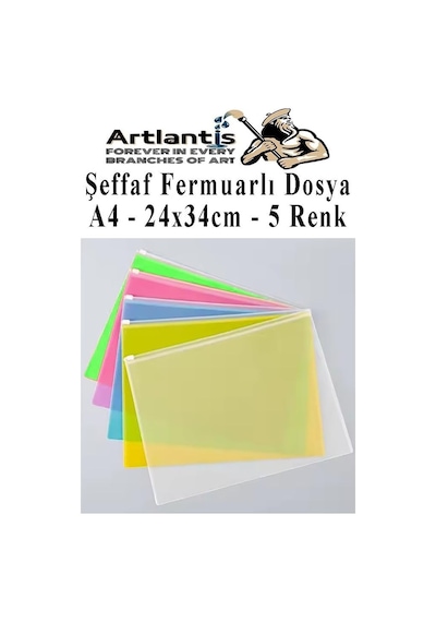 A4 Şeffaf Fermuarlı Dosya 5 Renk 1 Paket Pvc Fermuarlı Evrak Dosyası 24x34cm Çıtçıtlı Belge Evr Tek Renk