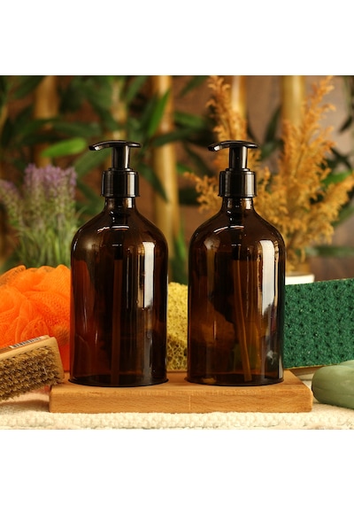 2'li 500 ml Amber Kahverengi Cam Etiketsiz Şişe Kahverengi