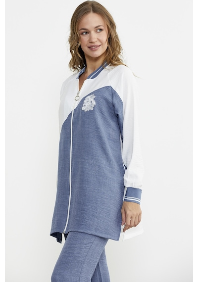 Sementa Fermuar Kapamalı Nakışlı Tunik Takım - Indigo Indigo